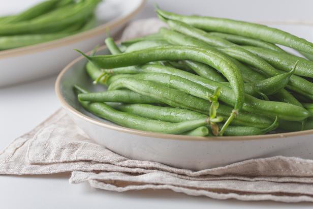 Fresh green beans on a plate