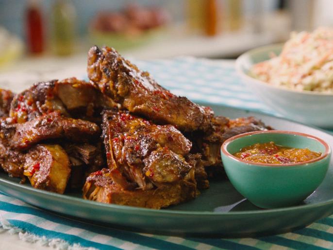 Slow Cooker Country Ribs with Peach Glaze Recipe Jeff Mauro Food