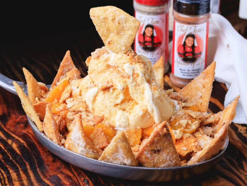 Over-the-Top treat from TENNESSEE. Peach Cobbler Nachos. Chef Tam’s Underground Café in Memphis whipped up this dish to satisfy customer requests for more crust.