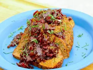 Sausage Meatloaf topped with Bacon Jam, as seen on BBQ USA, Season 2.