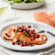 Food Network Kitchen’s Air Fryer Pomegranate Glazed Salmon as seen on Food Network.