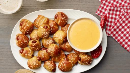 Biscuit Pretzel Bites with Hot Dogs and Nacho Cheese Dipping Sauce