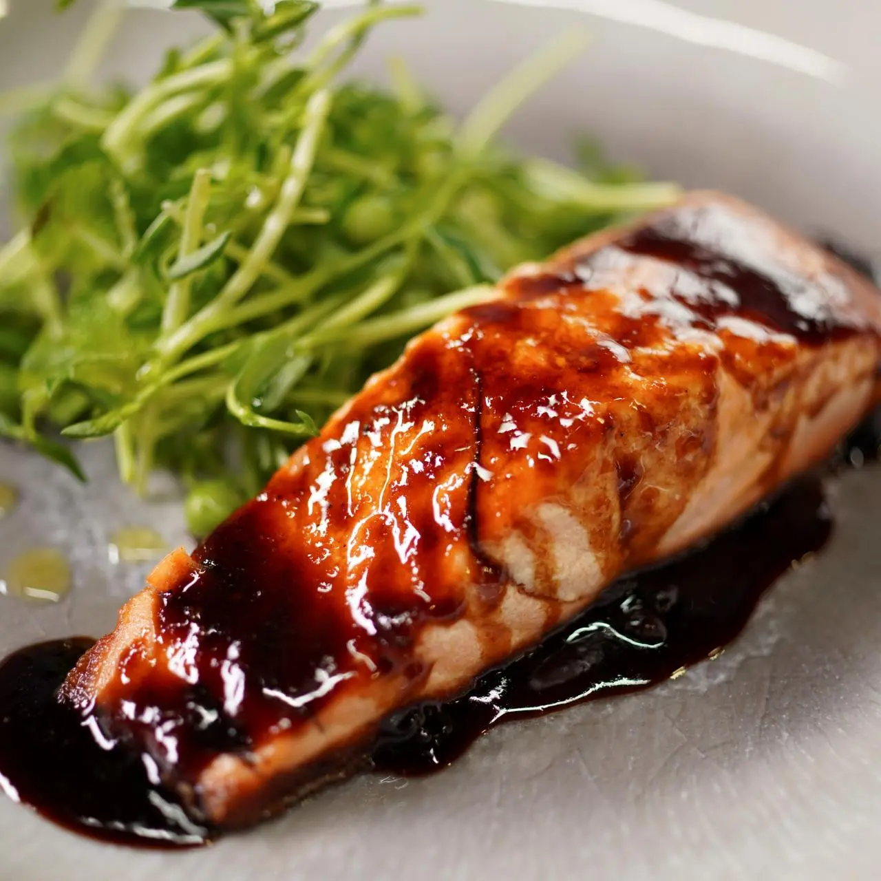 Salmon with Balsamic Apricot-Ginger Marmalade Glaze and Warm Pea