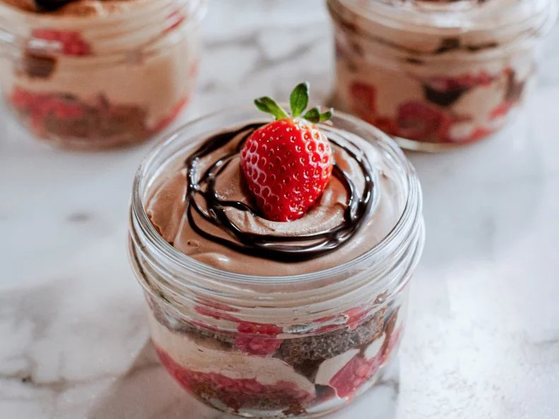 Close-up of Boozy Chocolate Trifles, as seen on The Pioneer Woman, Season 34.