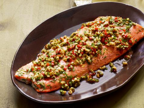 Roasted Salmon With Walnut-Pepper Relish