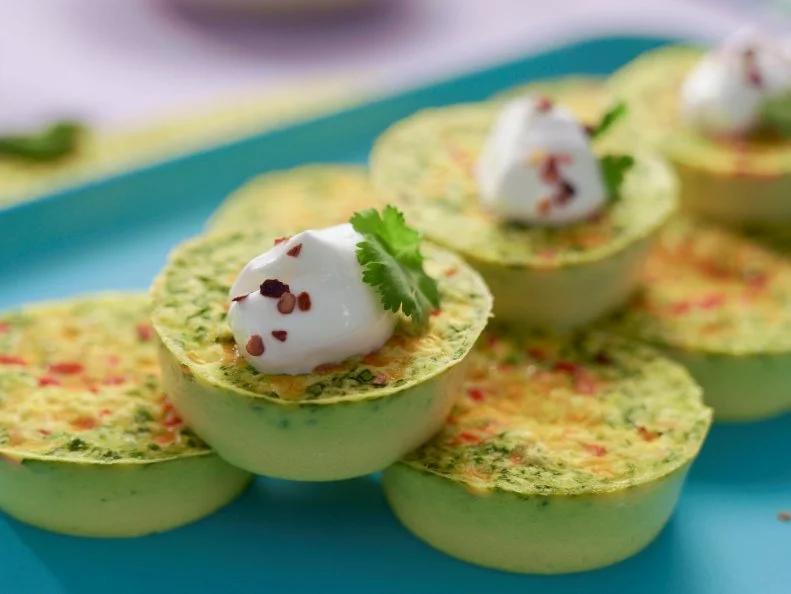 Beauty shot of Molly Yeh's Spinach Egg Bites, as seen on Girl Meets Farm, Season 13.