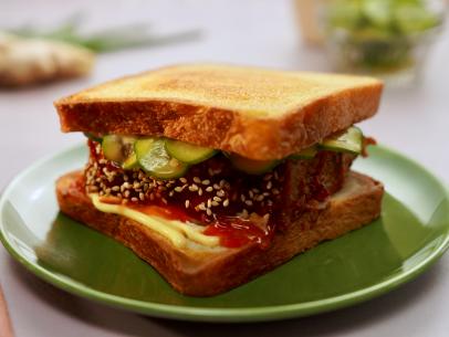 Beauty shot of Molly Yeh's Gochujang Meatloaf Sandwiches, as seen on Girl Meets Farm Season 13