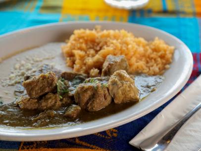 Chile Verde de Puerco as served by Sabroso Mexican Grill, located in Garden Grove, California, as seen on Triple D Nation, Season 5.
