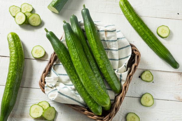 Healthy Organic Green English Cucumbers Ready to Eat