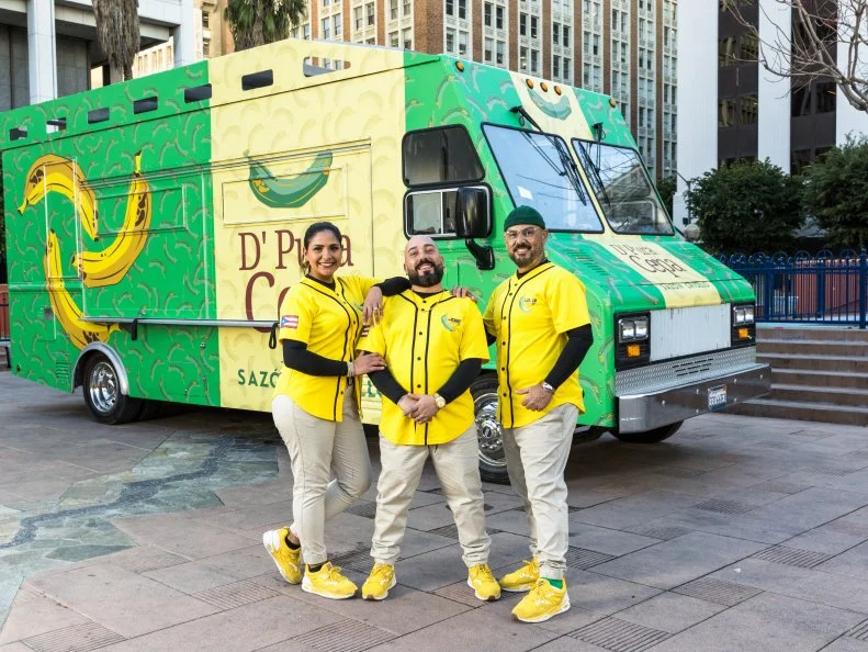 D'Pura Cepa: Jose Carnot (Head Chef), Janshanic Santos (Prewp), Louis Del Rio Rubio (Hype Person), as seen on The Great Food Truck Race, Season 16.