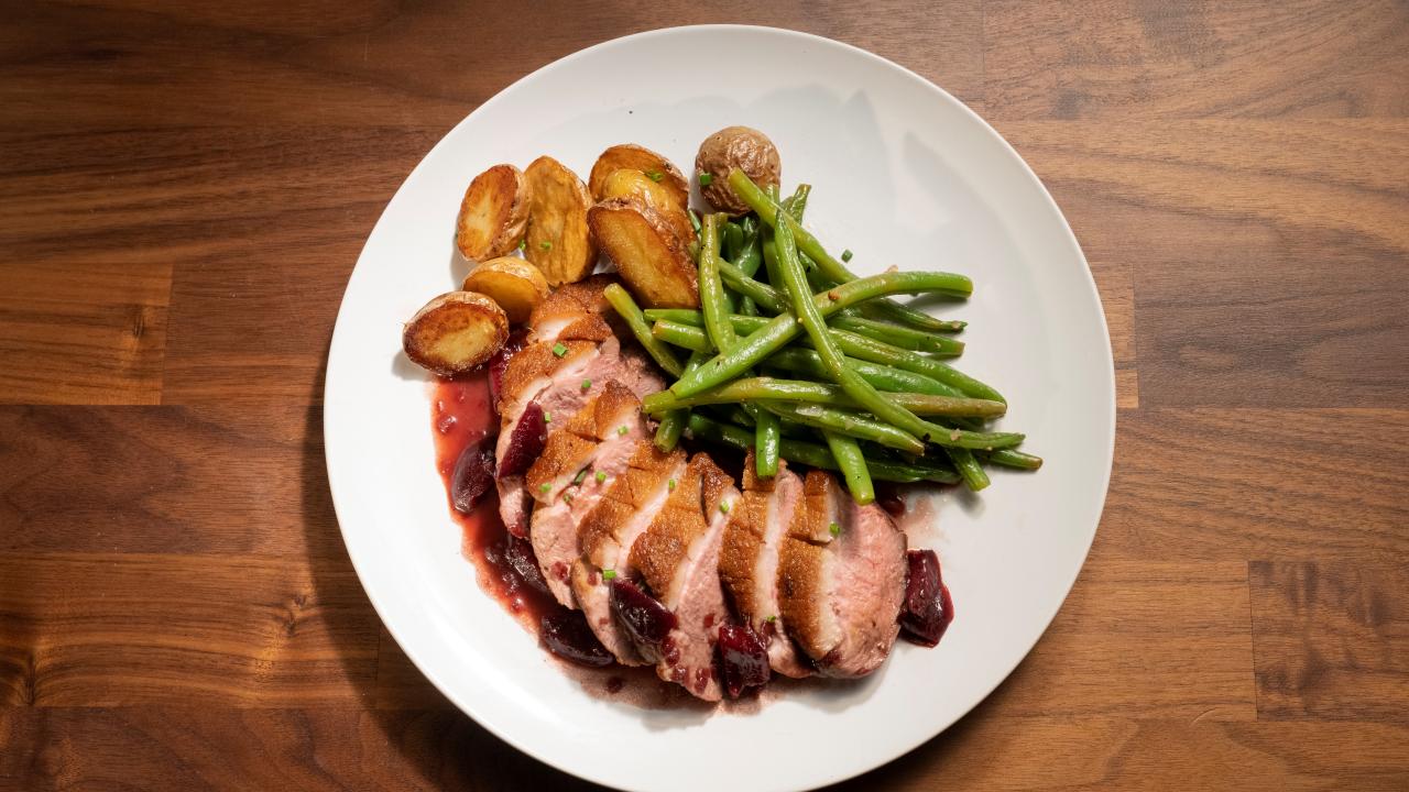 Seared Duck Breast with Port Wine Cherry Sauce Recipe | Anne Burrell