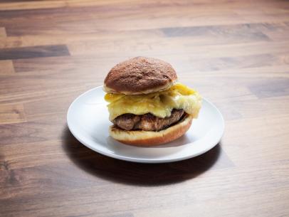 Red team demo - breakfast sandwich egg, brie and sandwich on donut, as seen on Worst Cooks in America Season 26.