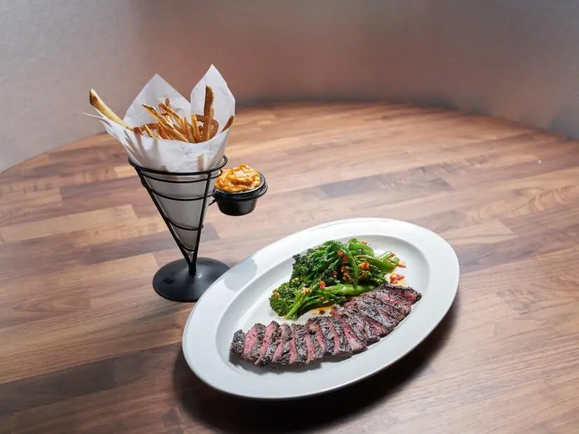 Pepper and Poppy Rubbed Outside Skirt Steaks with Belgian Frites and