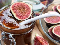 Fig jam in a jar. Homemade fruit jam