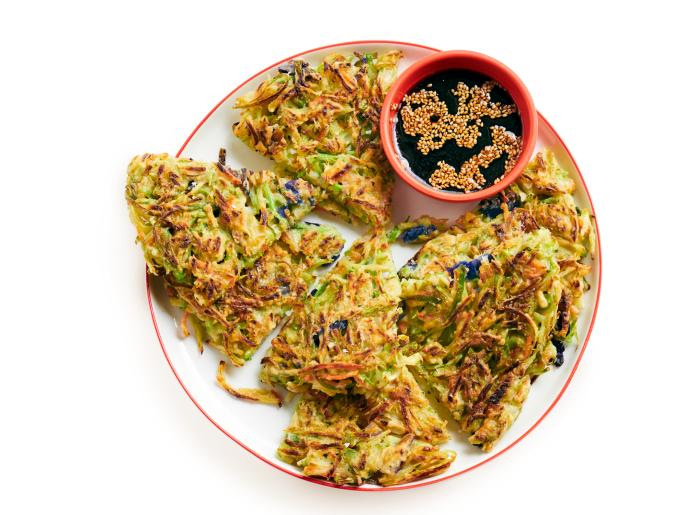 Broccoli Slaw Pancakes with SoySesame Dipping Sauce Recipe Food