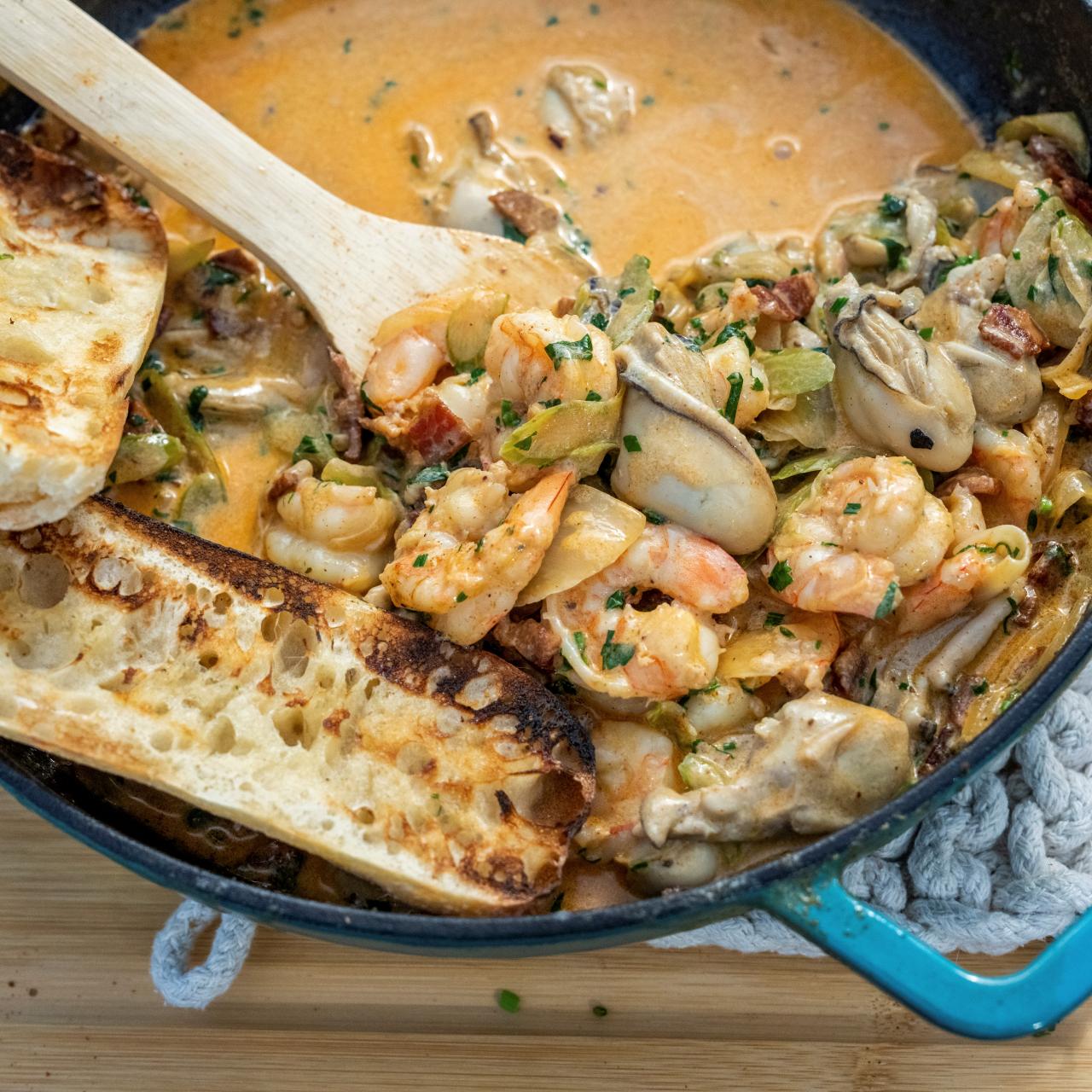 Oyster and Shrimp Pan Roast Recipe, Michael Symon