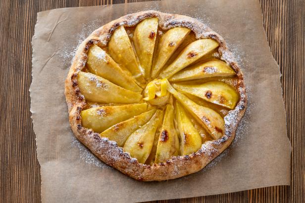 Pear and ginger galette on baking paper