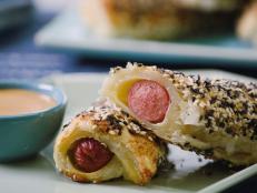 I always love a new way to serve hot dogs. I like the classic all-beef ones. For this particular recipe, I tried cooking the hot dogs in advance and then rolling them in the pastry. Honestly? An extra step and not as good! They taste better when rolled right out of the package and baked fresh. They are also fun to make. It&rsquo;s just enough cooking when you feel like a project that doesn&rsquo;t take up too much time. Most of all, these are a winner every time. Want to save time? Buy your everything spice mix and honey mustard sauce. You can also just serve these with a bowl of grainy mustard, ketchup, relish or kimchi-flavored mayo.