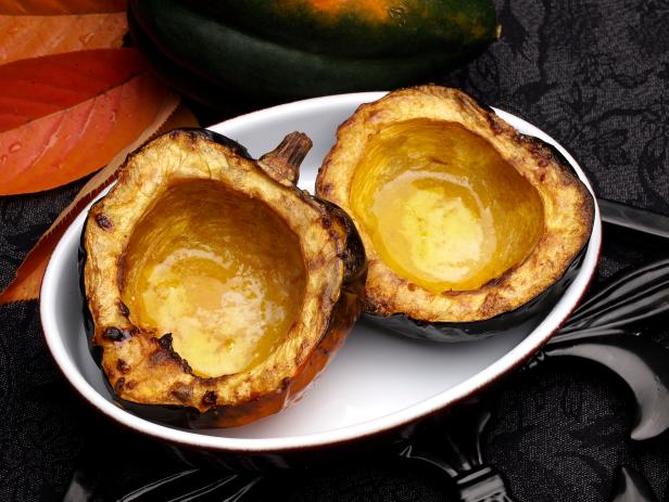 Freshly Split and Roasted Acorn (or Danish) Squash with butter.