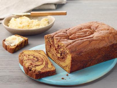 Bobby Flay's Chocolate-Pumpkin Swirl Bread with Marmalade Butter for the Almost Home for Thanksgiving episode of Brunch @ Bobby's, as seen on Food Network.