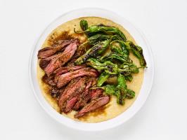 Steak with Shishitos and Double Corn Grits