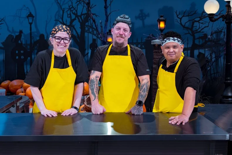 Team Snax Sabbath, featuring Contestants Jean Schapowal, Luke Schroder and Fred Isla, as seen on Halloween Wars, Season 13.