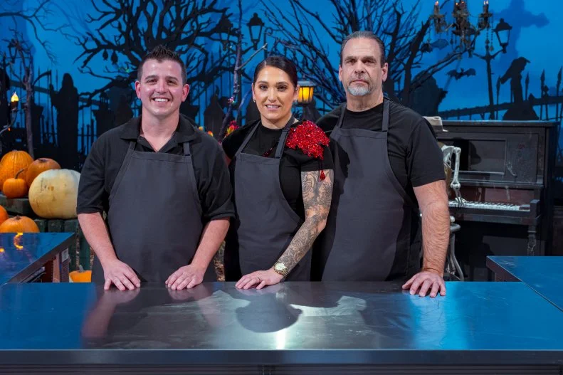 Team Trick or Sweet, featuring Contestants Nils Rowland, Corinda Baum and Dennis Franzen, as seen on Halloween Wars, Season 13.