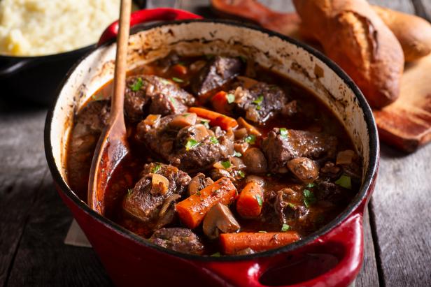 Beef Bourguignon in an Enameled Cast Iron Dutch Oven