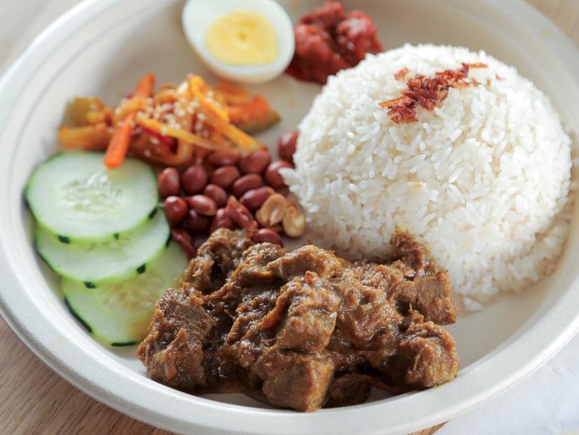 Nasi Lemak with Beef Rendang, as served at Sago, located in Cincinnati, Ohio - as seen on Food Network's Diners Drive-Ins and Dives, Season 38