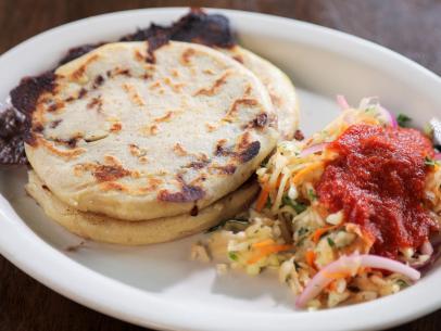 Pupusa Revueltas, as served at Rinconcito Salvadoreno, located in Port Chester, New York - as seen on Food Network's Diners Drive-Ins and Dives, Season 38