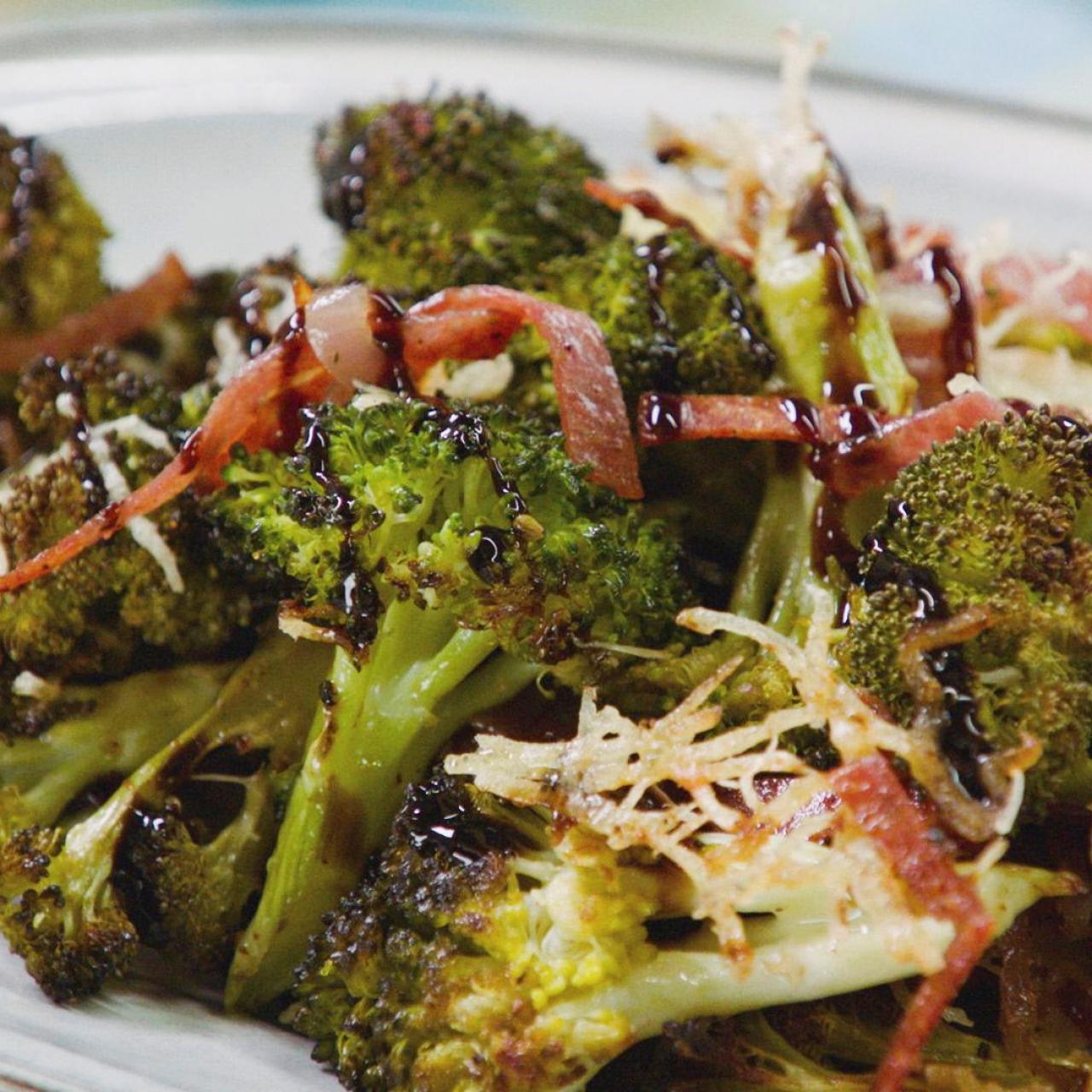 Roasted Broccoli with Crispy Salami Parmesan and Balsamic