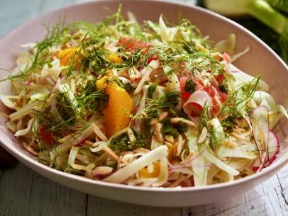 Beauty shot of Molly Yeh's Shaved Fennel Salad, as seen on Girl Meets Farm Season 13