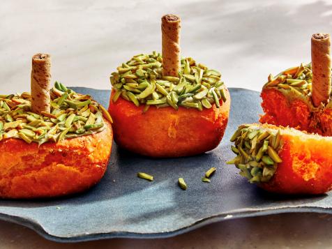 Pumpkin-Shaped Cardamom Rolls with Pistachio Cream