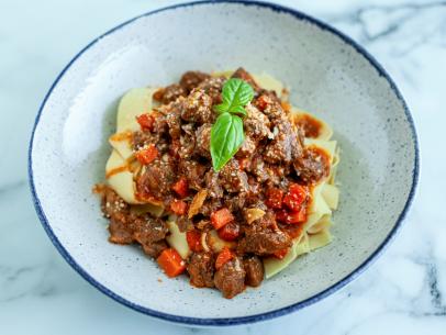 Close-up of Slow Simmered Beef Ragu, as seen on The Pioneer Woman, Season 35.