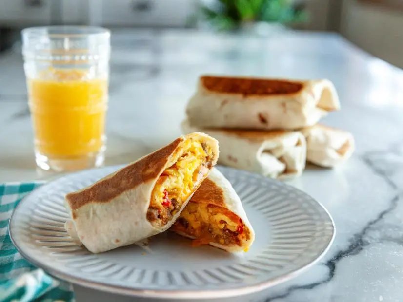 Close-up of Sweet & Savory Breakfast Wraps, as seen on The Pioneer Woman, Season 35.