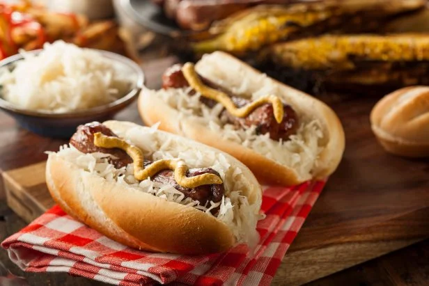 Homemade Bratwurst with Sauerkraut and Mustard