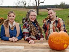 Portrait of Host Damaris Phillips and Judges Terri Hardin and Attanasia episode 403 Round 2 as seen on Outrageous Pumpkins Season 4