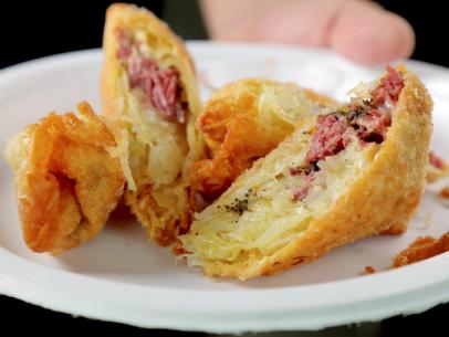 Rueben Egg Rolls as served by The Pastrami Project, located in Orlando, as seen on Food Network’s Triple-D Nation, Season 5