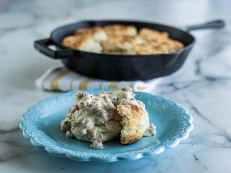 Close-up of Biscuits & Sausage Pepper Gravy