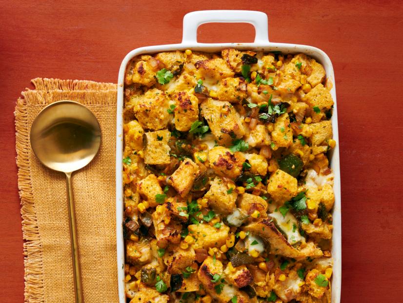 HERBED STUFFING WITH SAUSAGE; CORNBREAD STUFFING WITH POBLANOS AND CHEESE.