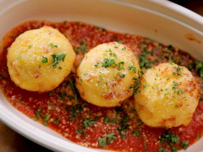 Polenta balls, as served by The Meatball Stoppe, located in Orlando, as seen on Triple-D Nation, Season 5.