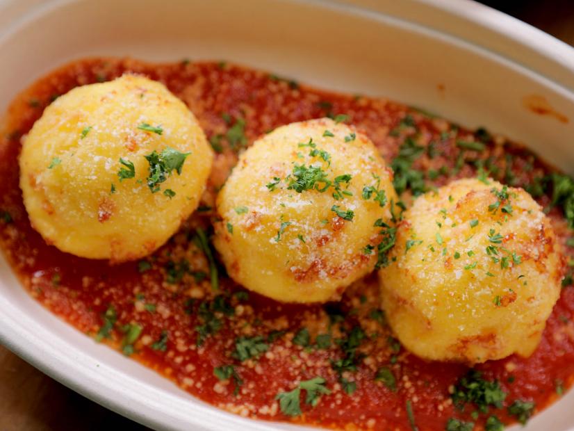 Polenta balls, as served by The Meatball Stoppe, located in Orlando, as seen on Triple-D Nation, Season 5.