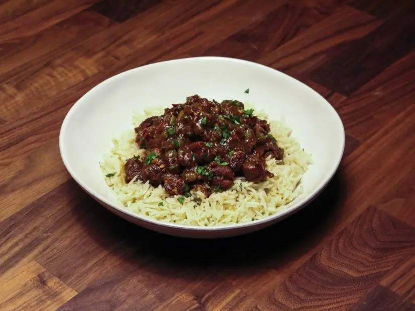 Host Chef Anne Burrell Main dish food beauty, Lamb Curry and Bismati Rice, as seen on this season of Worst Cooks in America Season 27.