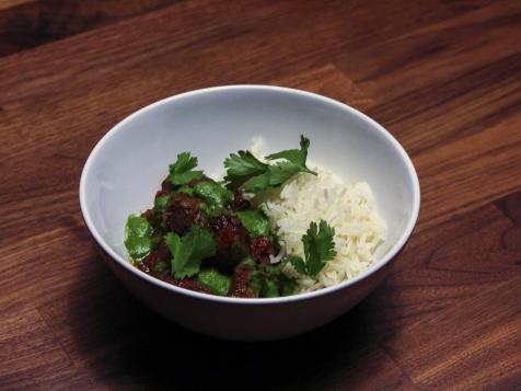 Lamb Curry with Green Chutney and Basmati Rice