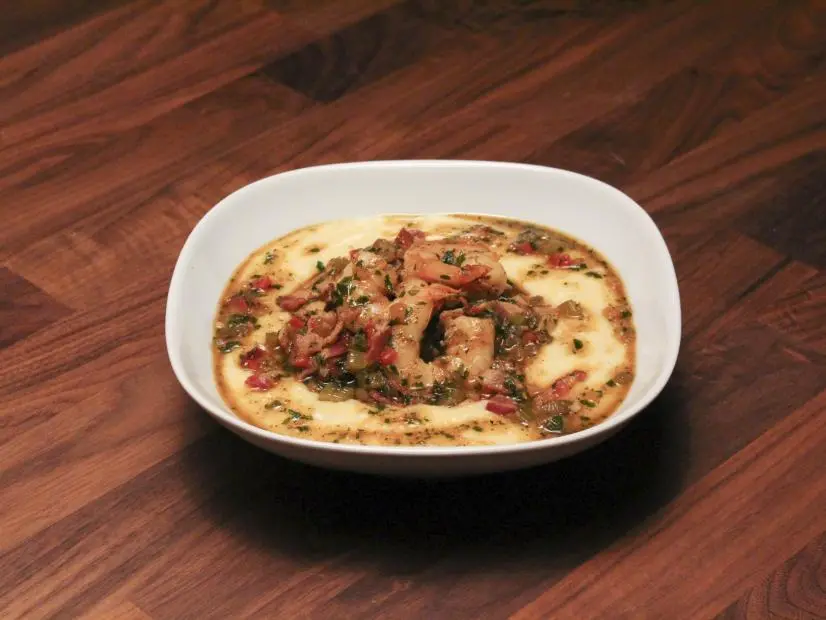 Chef Anne Burrell Skill Drill Demo Cajun Shrimp and Cheddar Grits food beauty, as seen on Worst Cooks in America Season 27.