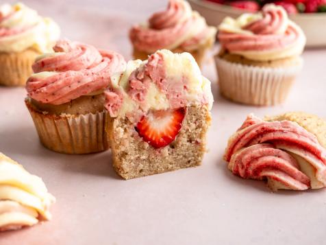Hidden Strawberry Cupcakes with Vanilla-Strawberry Swirl Frosting