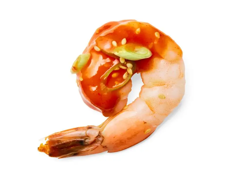GOCHUJANG SHRIMP COCKTAIL. Chili sauce. Spicy\, hot bites.