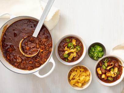 TEXAS-STYLE CHILI. Served with corn chips and sliced jalapeños.
