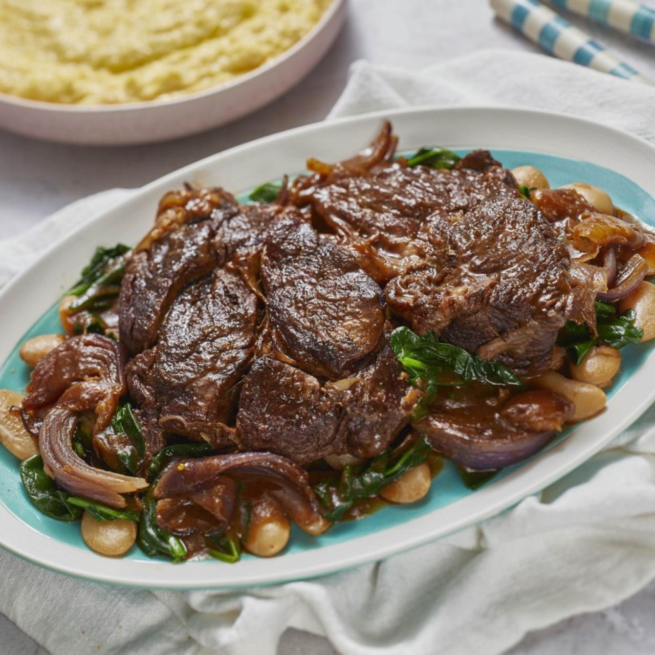 Braised Blade Steak with Butter Beans Recipe | Food Network