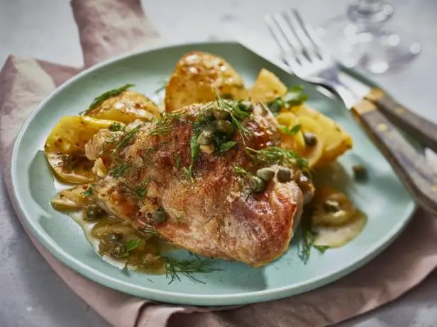 Lemony Braised Turkey Thighs with Onions and Potatoes Recipe | Food Network